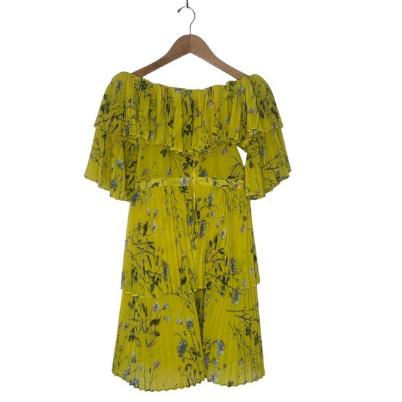 Self-Portrait Ruffled Tiered Dress Floral Yellow Mini Dress Size 2 - Picture 8 of 9